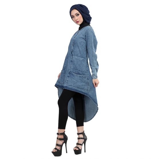 Inficlo Gamis Muslimah Kasual Wanita Biru Jeans SHJ 956