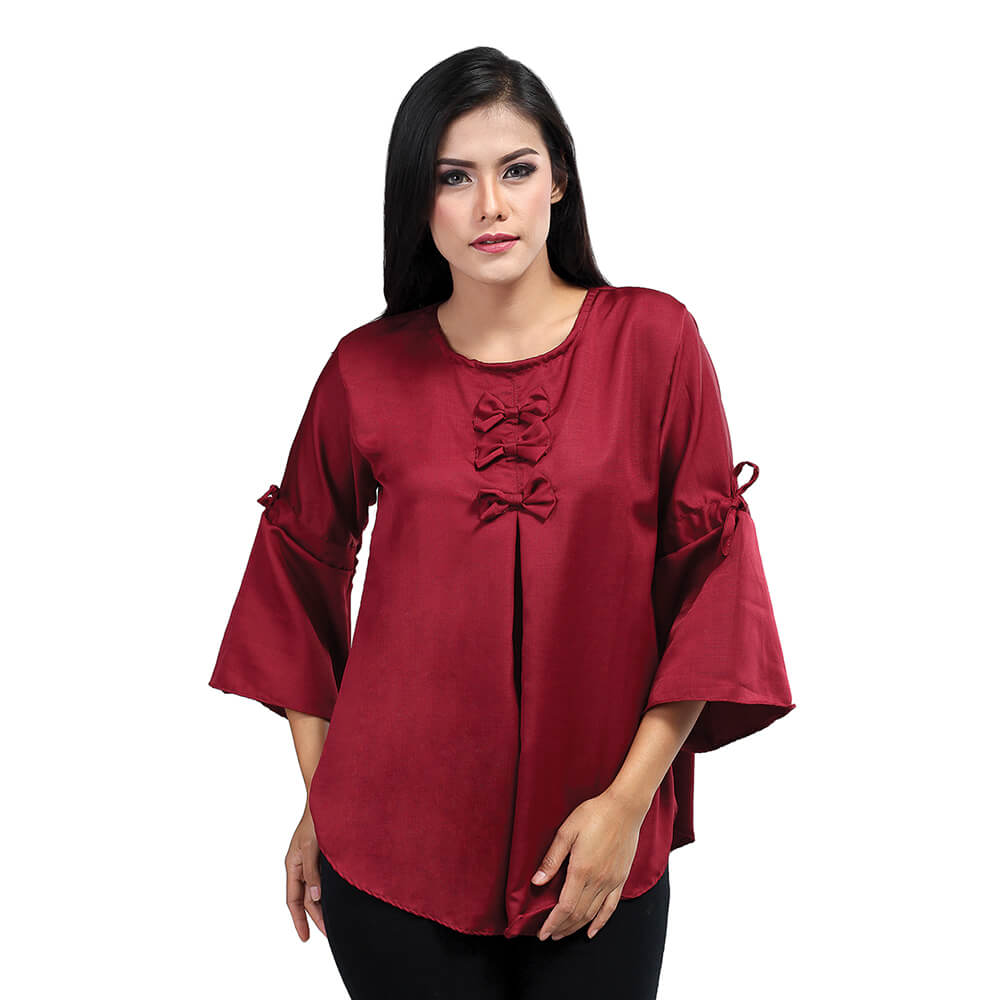 ATASAN BLOUSE KASUAL WANITA MAROON VELVET INFICLO SRS 893