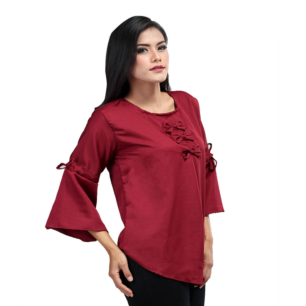 ATASAN BLOUSE KASUAL WANITA MAROON VELVET INFICLO SRS 893 - Image 3