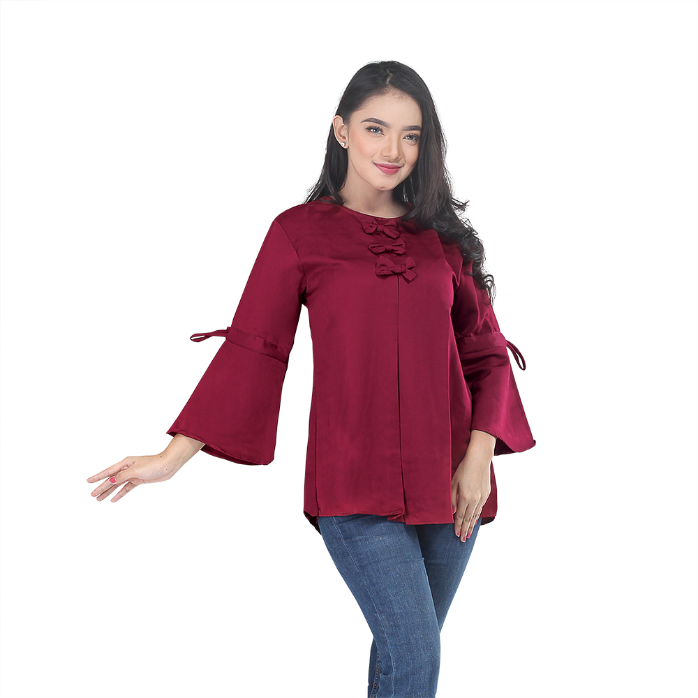ATASAN BLOUSE KASUAL WANITA MAROON VELVET INFICLO SRS 893 - Image 6
