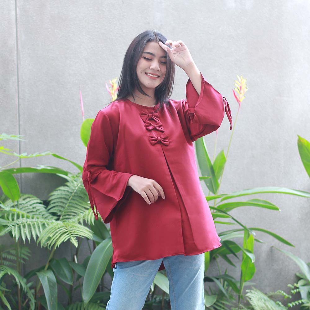 ATASAN BLOUSE KASUAL WANITA MAROON VELVET INFICLO SRS 893 - Image 8