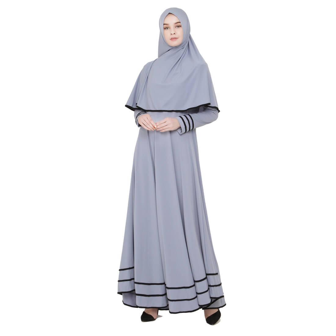 GAMIS WANITA MUSLIMAH DAN KERUDUNG ABU JERSEY JAVA SEVEN JNE 001