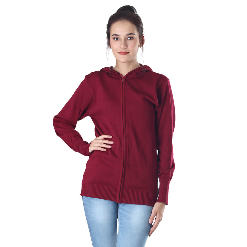JAKET SWEATER HOODIE KASUAL WANITA MARUN RAJUT INFICLO SGG 895