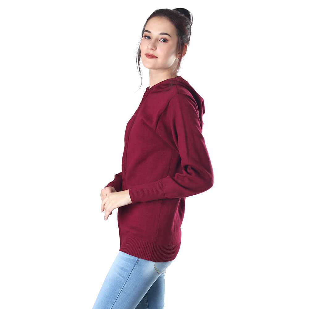 JAKET SWEATER HOODIE KASUAL WANITA MARUN RAJUT INFICLO SGG 895 - Image 3