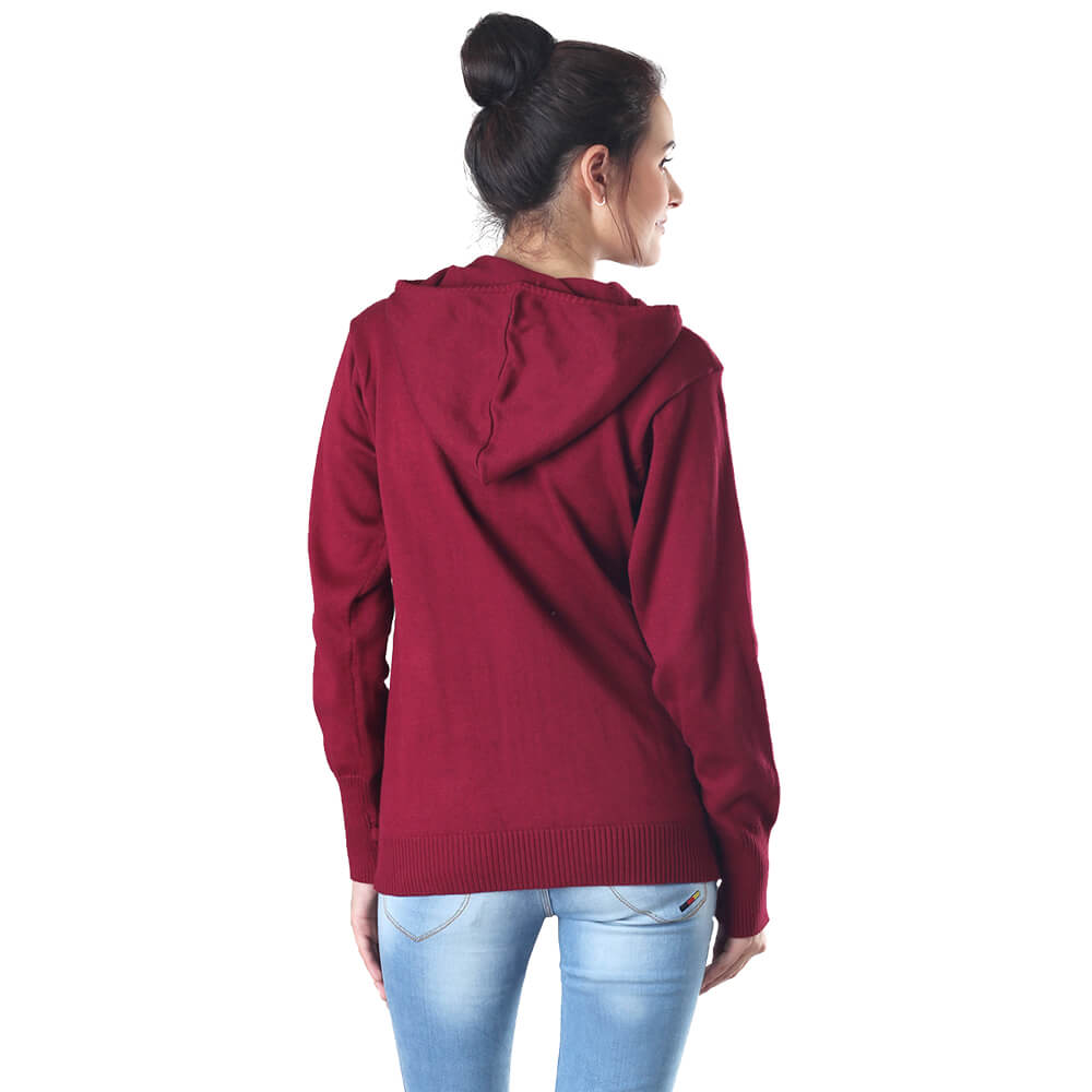 JAKET SWEATER HOODIE KASUAL WANITA MARUN RAJUT INFICLO SGG 895 - Image 4