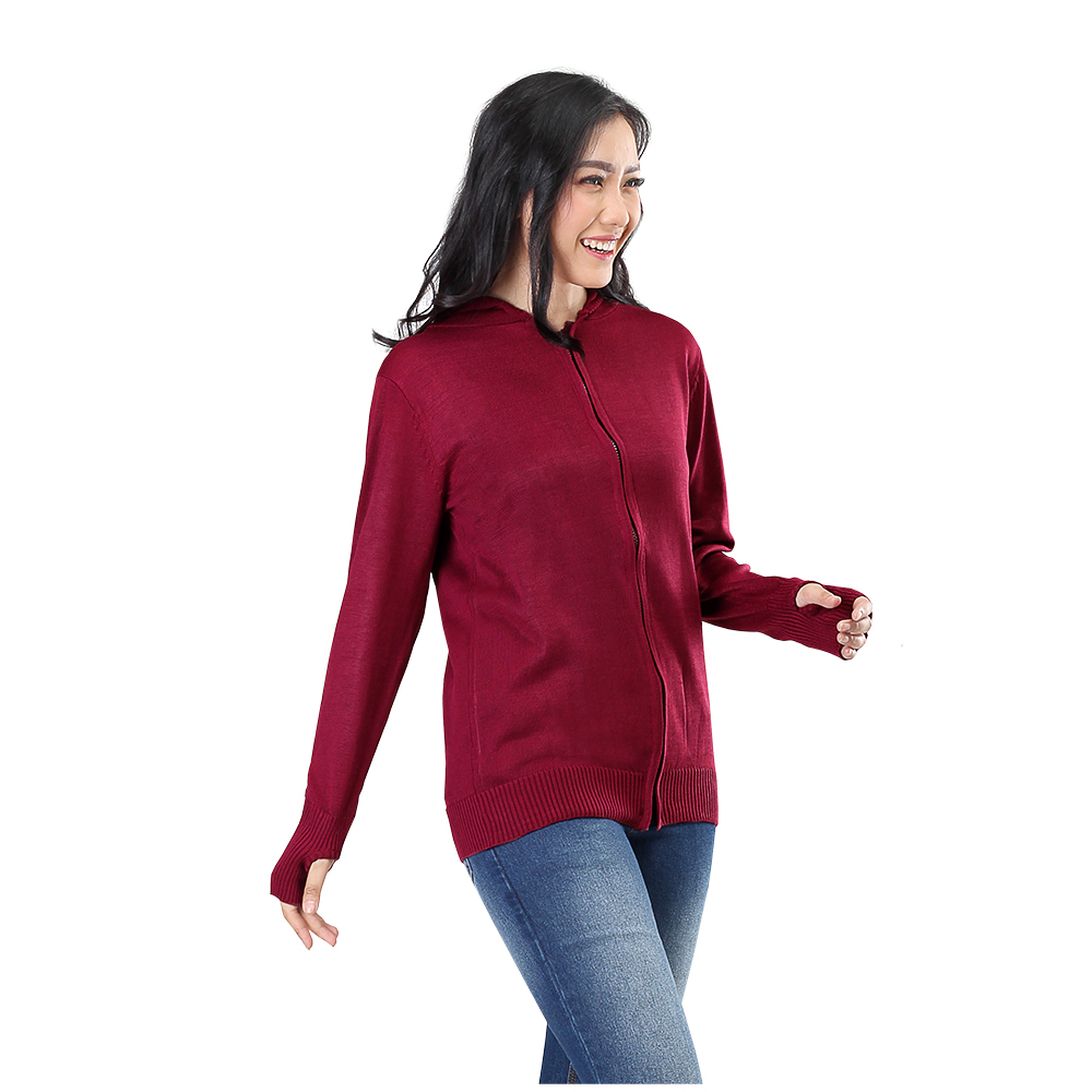 JAKET SWEATER HOODIE KASUAL WANITA MARUN RAJUT INFICLO SGG 895 - Image 6