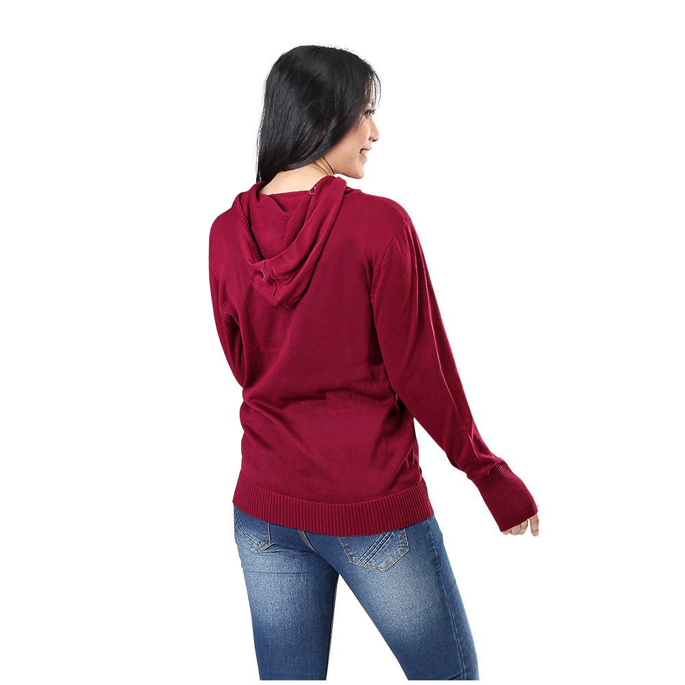 JAKET SWEATER HOODIE KASUAL WANITA MARUN RAJUT INFICLO SGG 895 - Image 7