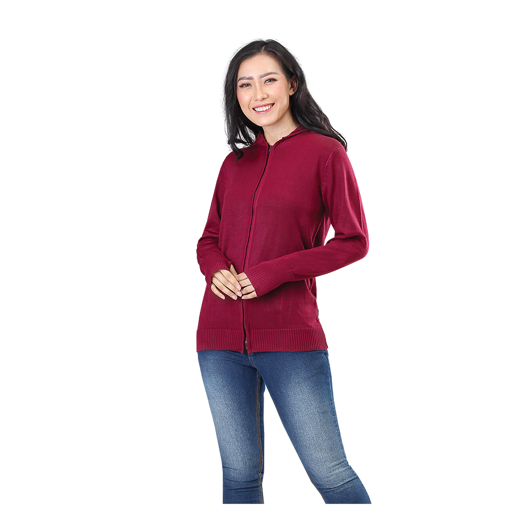 JAKET SWEATER HOODIE KASUAL WANITA MARUN RAJUT INFICLO SGG 895 - Image 5
