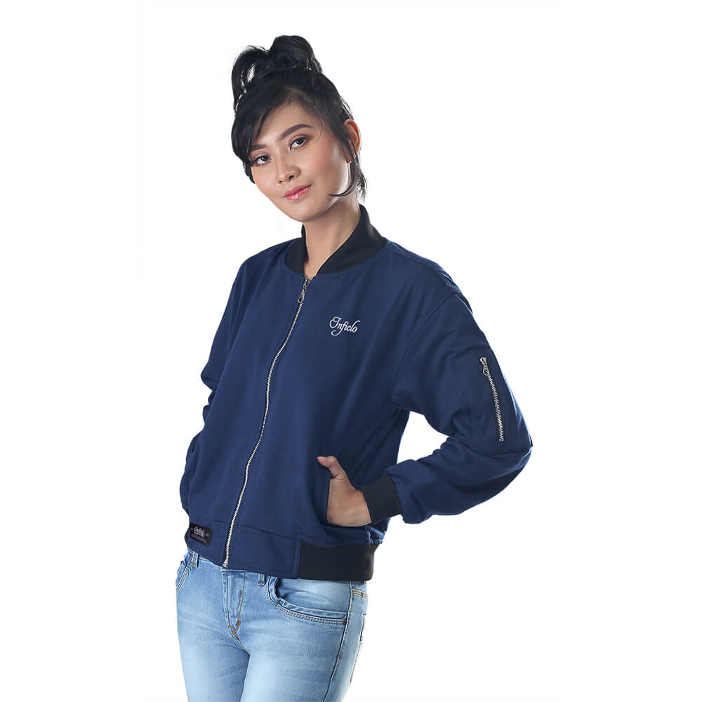 JAKET OUTDOOR KASUAL WANITA PREMIUM NAVY FLEECE INFICLO STA 793