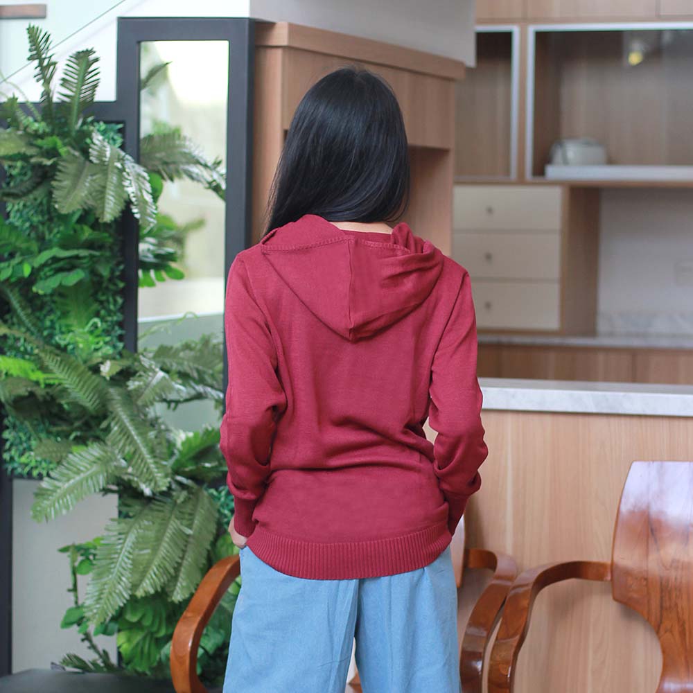 JAKET SWEATER HOODIE KASUAL WANITA MARUN RAJUT INFICLO SGG 895 - Image 10